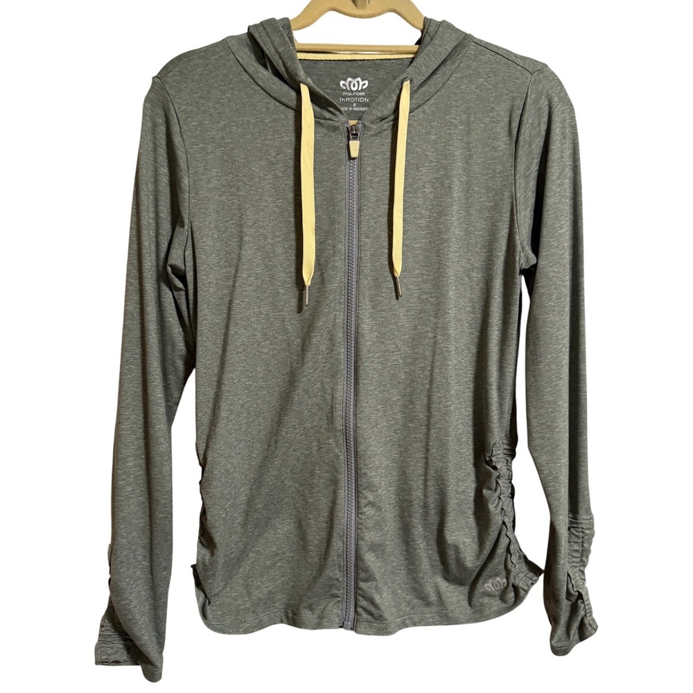 Maurices In Motion Women Small Gray Ruched Full Zip Hooded Activewear Jacket